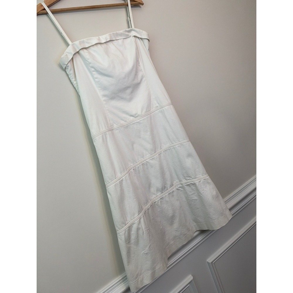 Sara Isabella Dress Women 8 White Strapless Tiered Midi Cotton Blend